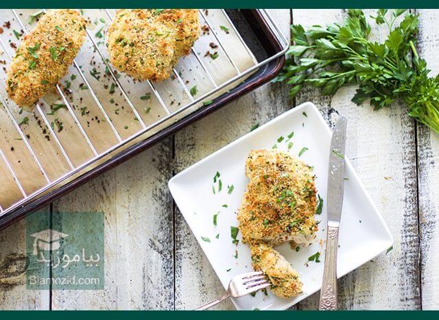 شنیسل خانگی مرغ را بدون سرخ کردن، خودمان درست کنیم شنیسل خانگی